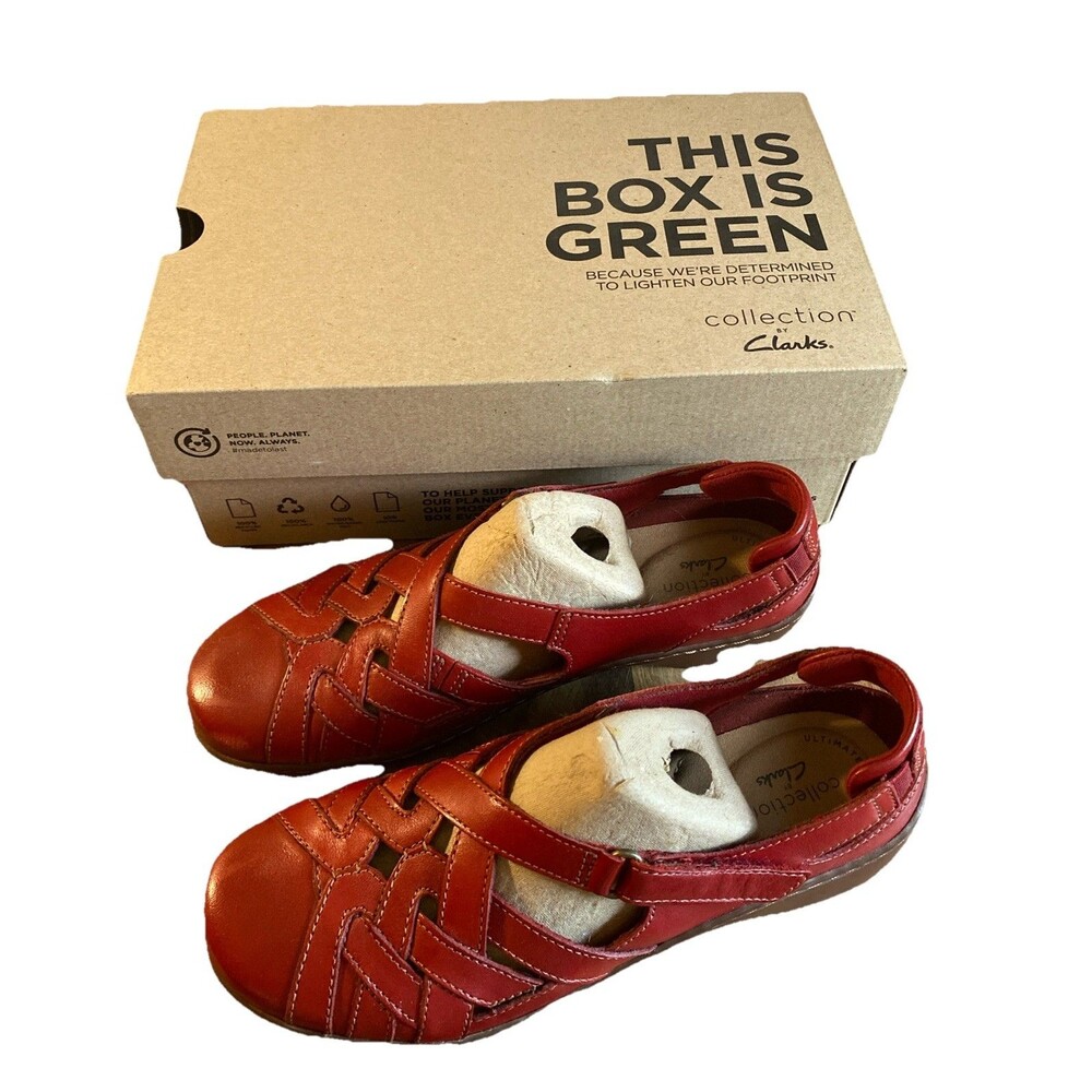 Clarks Cora Dream Fisherman Sandals Womens Size 6.5 M Red Leather Comfort Shoes